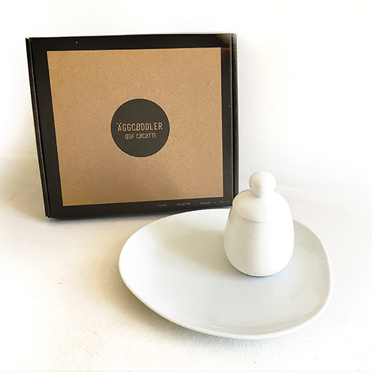 AggCoddler 2-Piece Henrik Porcelain Multi-Purpose Gourmet Egg Cooker and Porcelain Gustav Serving Plate Set