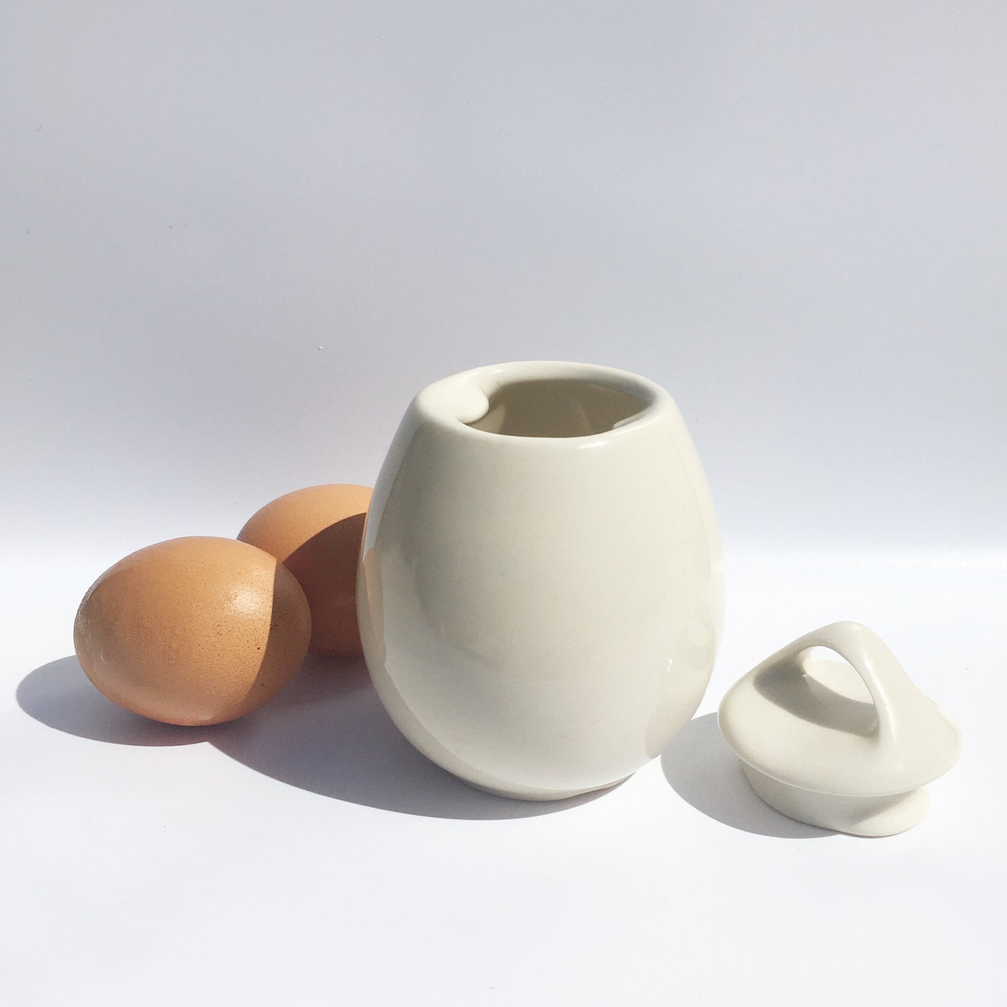AggCoddler Porcelain Multi-Purpose 4-Piece Small Julia Gourmet Egg Cooker with Serving Tray Set
